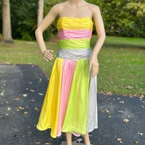 Betsey Johnson | Pop Neon | Candy Pastel Silk Dress w Bow Ties | Sz 4